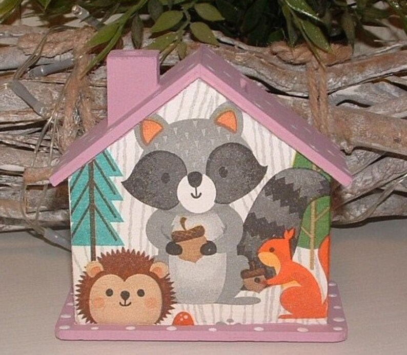 Spardose Haus aus Holz Waldtiere mit Namen Verschiedene Farben Weihnachtsgeschenk, Einschulung,Babygeschenke,Geburtstag Bild 8