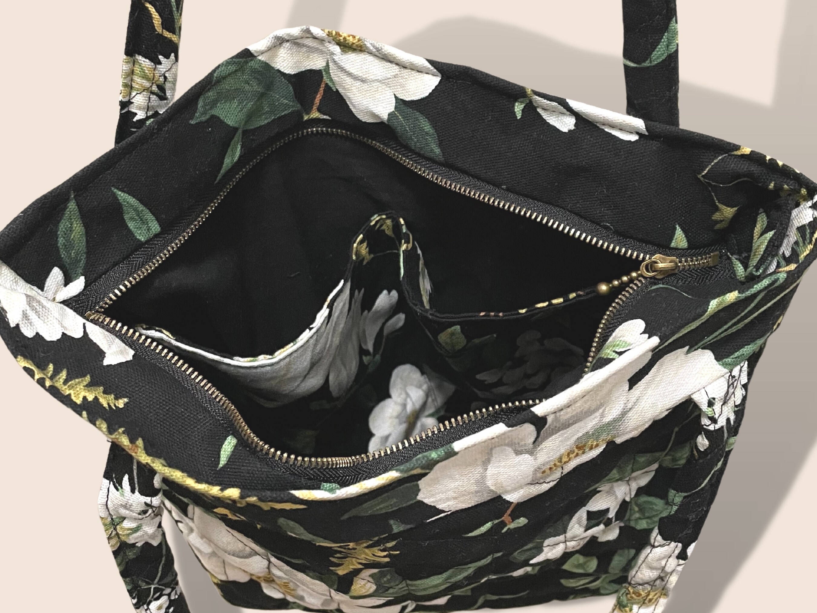 Quilted Fabric Shoulder Bag, Tote Bag, Handbag With Pockets, Handmade