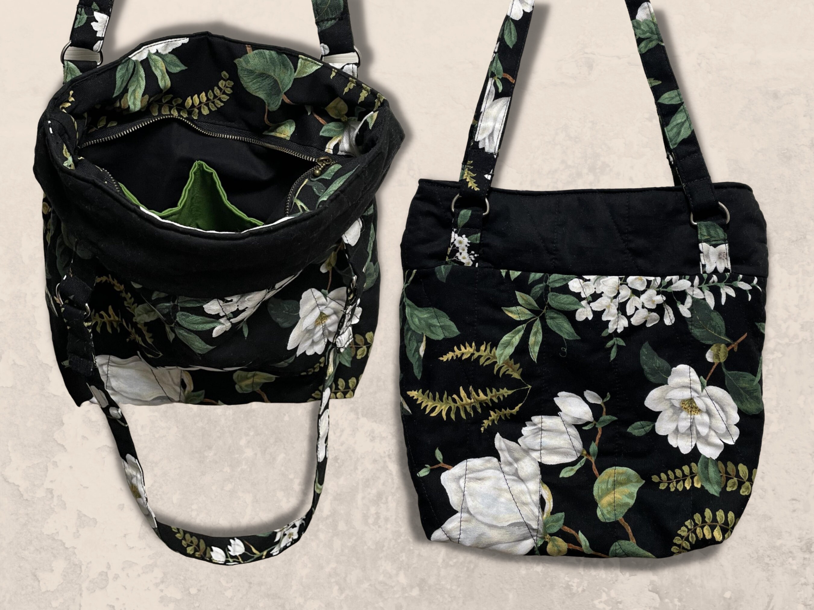 Quilted Fabric Shoulder Bag, Tote Bag, Handbag With Pockets, Handmade