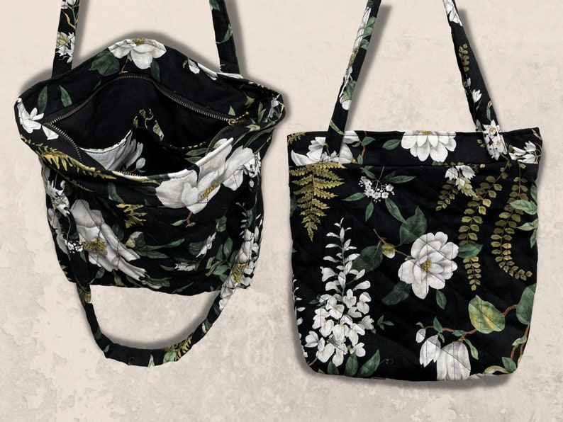 Quilted Fabric Shoulder Bag, Tote Bag, Handbag With Pockets, Handmade