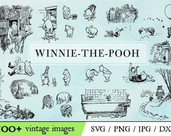 Vintage Winnie the Pooh Storybook Clipart Svg, Png, Dxf, Jpg instant download vector file