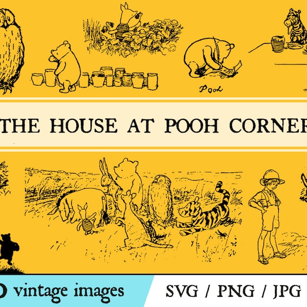 Vintage Winnie the Pooh House at Pooh Corner Clipart Svg, Png, Dxf, Jpg instant download vector file