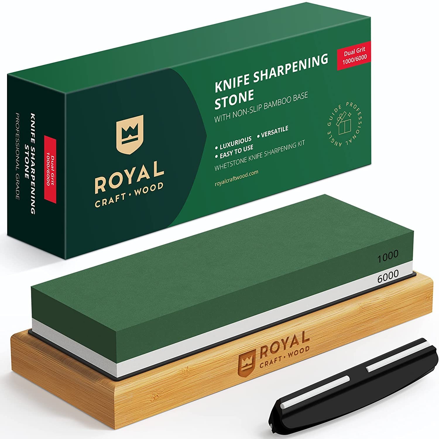 Whetstone Sharpening Kit, 2 Side Grit 1000/6000 Waterstone - Grade Whetstone Set with Knife Sharpening Angle Guide & Non-Slip Bamboo Base, used for sale  