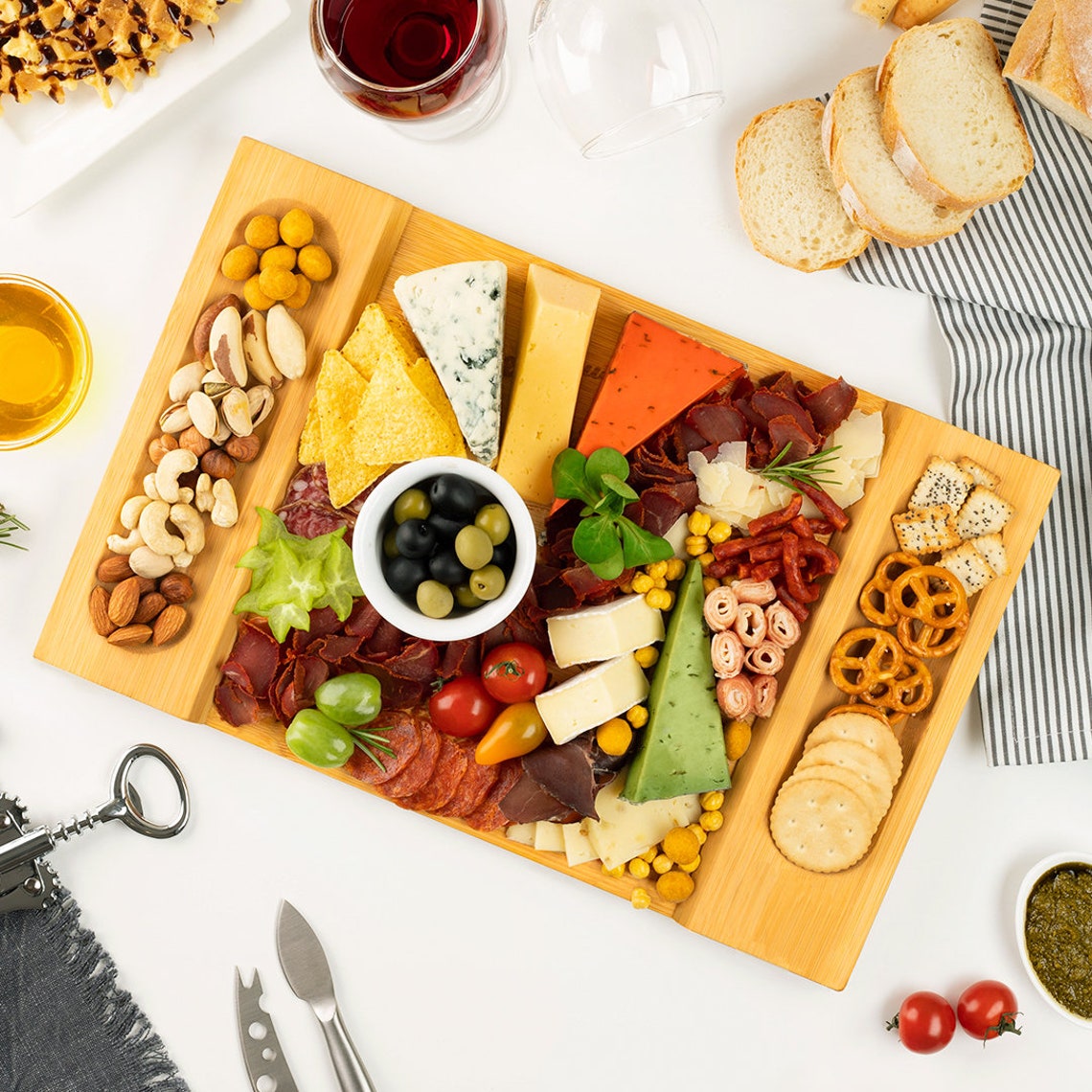 Bamboo Cheese & Charcuterie Board Serving Tray Etsy