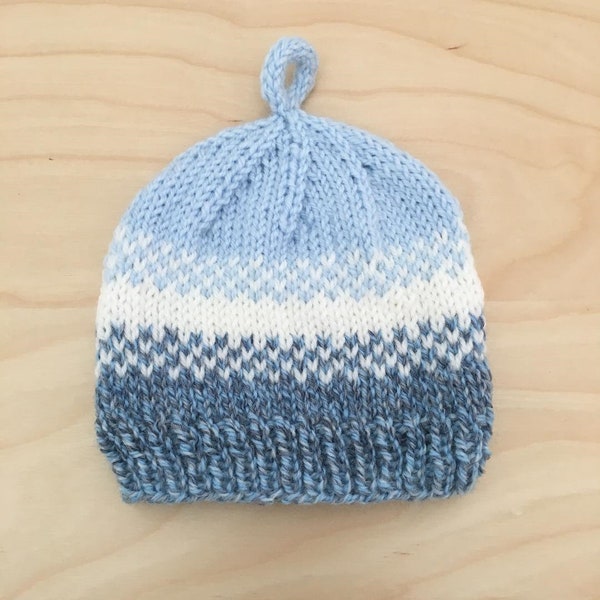 Hand Knit Baby Hats - Blue Tones