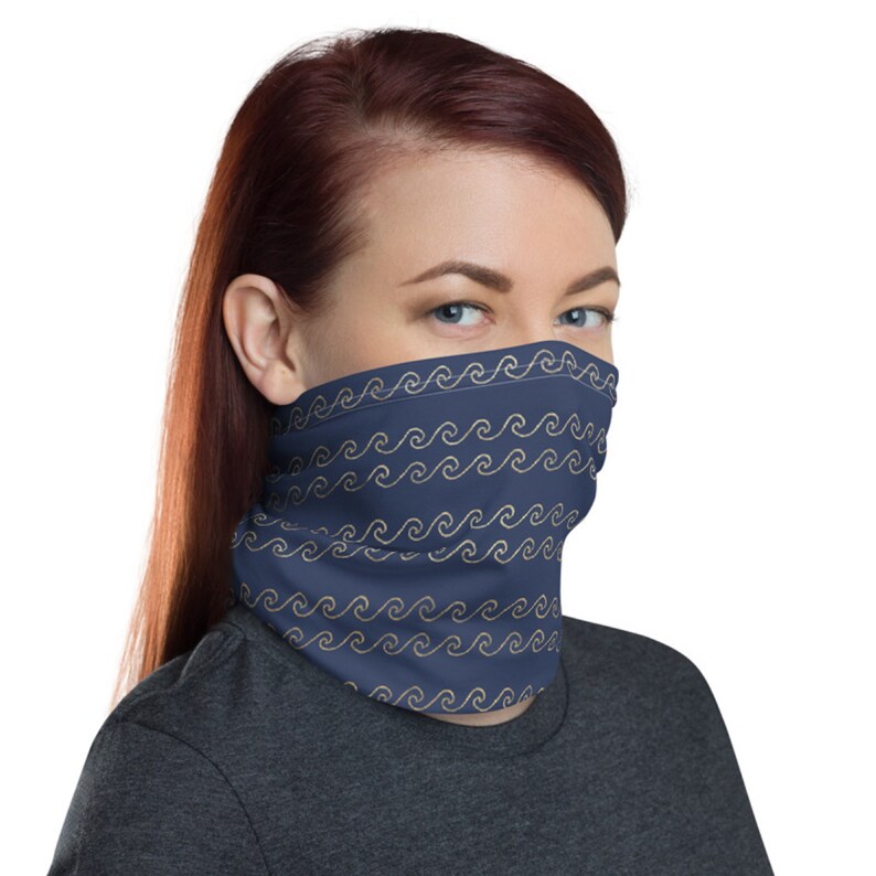 Blue & Gold Pattern Neck Gaiter Cotton Polyester Etsy