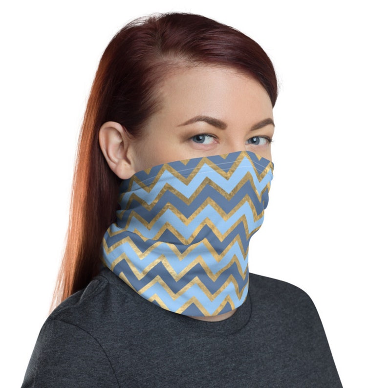 Blue & Gold Pattern Neck Gaiter Cotton Polyester Etsy