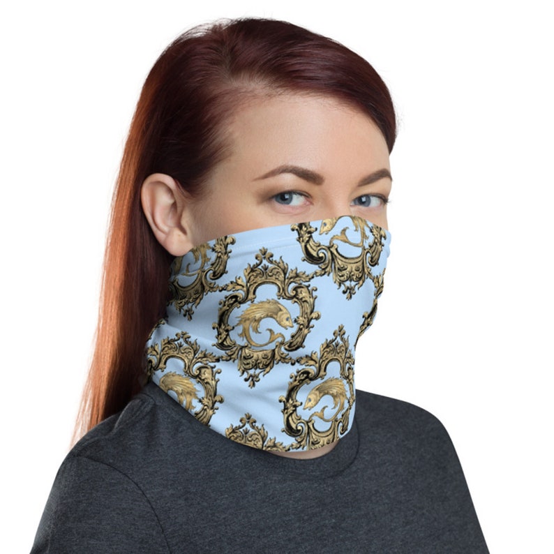 Blue & Gold Pattern Neck Gaiter Cotton Polyester Etsy