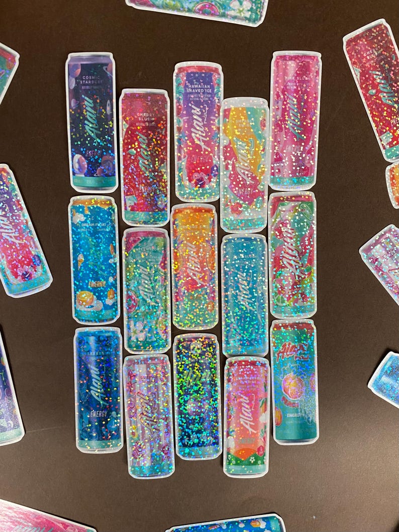 Trendy Girly Sparkly Energy Drink Stickers image 1