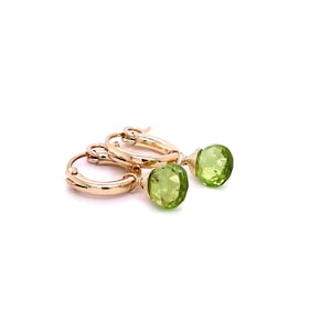 Peridot Huggie Hoop Earrings – August Birthstone, 14k Gold-Filled or Sterling Silver, 12mm