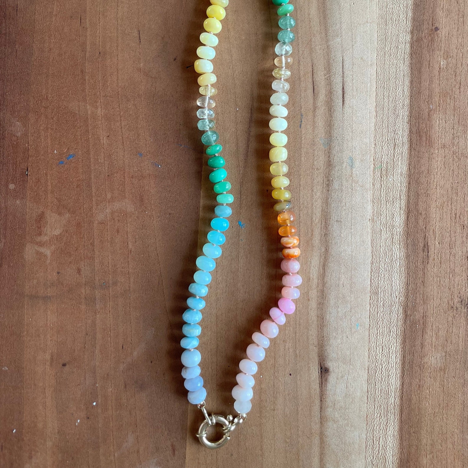 Rainbow Necklace Hand Knotted on Silk 14k Gold Clasp - Etsy