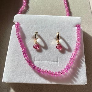 Pink Tourmaline Huggie Hoop Earrings – December Birthstone, 14k Gold-Filled or Sterling Silver, 12mm
