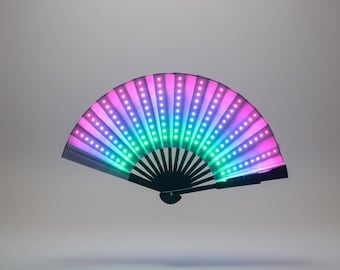 LED Hand Fan – RGB Light-Up Performance Fan, 100 Modes, Remote Controlled, Fully Rechargeable Nightclub & Stage Prop