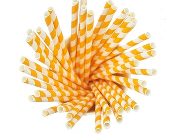 100 Piece Orange White Paper Drinking Straws biodégradable eco drink restaurants party straw tableware (100 Piece, 7.75 » Orange/White)