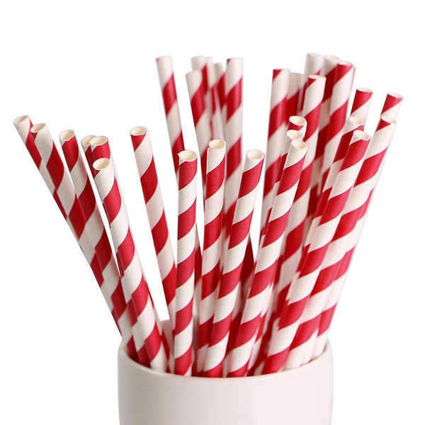 100 Piece Red/White Paper Drinking Straws biodegradable eco-friendly drink for restaurants party straw tableware (100 Piece, Red and White)