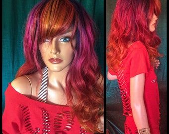 360 Full Lace 100 Human Hair Wig Purple Pink Rose Gold Long Etsy