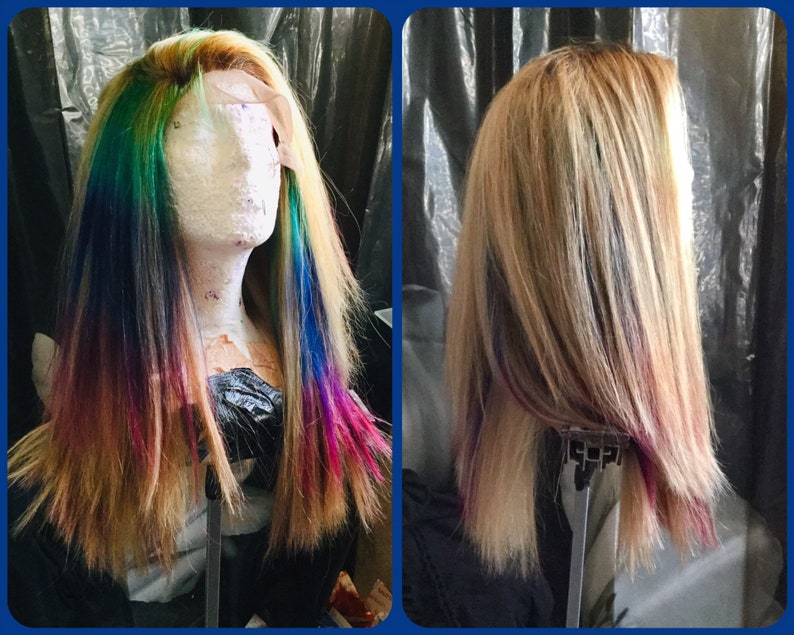 100 Human Hair Wig Thick Blonde Hidden Rainbow Lace Front Etsy