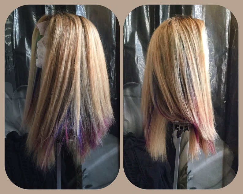 100 Human Hair Wig Thick Blonde Hidden Rainbow Lace Front Etsy