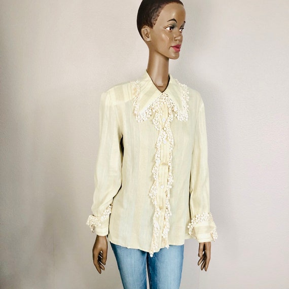 Vintage 70s Valentino Lace Linen Silk Blouse