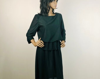 Vintage 70s Good Times Black Peplum Dress