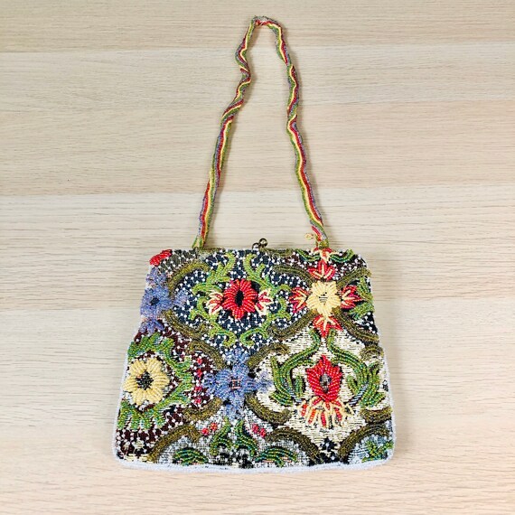 Vintage 50s Beaded Rainbow Handle Purse