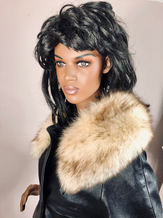 Vintage 70s Black Leather and Fur Jacket