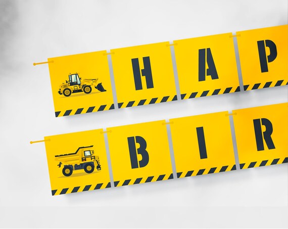 Construction Happy Birthday Banner Editable Diy Printable Etsy