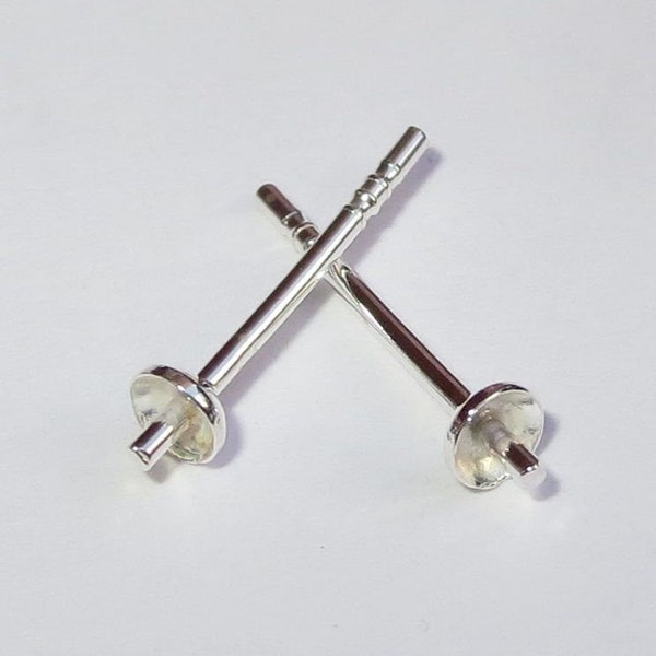 2 - 100 pc Solid Sterling Silver 925 Cup Stud Earring Post Pin