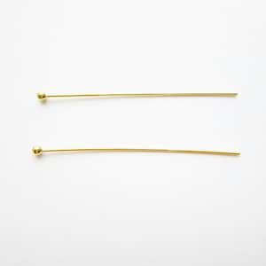 40 , 50 , 60 mm Ball Headpins Findings Sterling Silver 925 Gold Plated