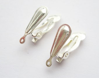 2 pc ( 1 pair ) of 18 mm Solid Sterling Silver 925 Clip On Earring Clip-On Finding