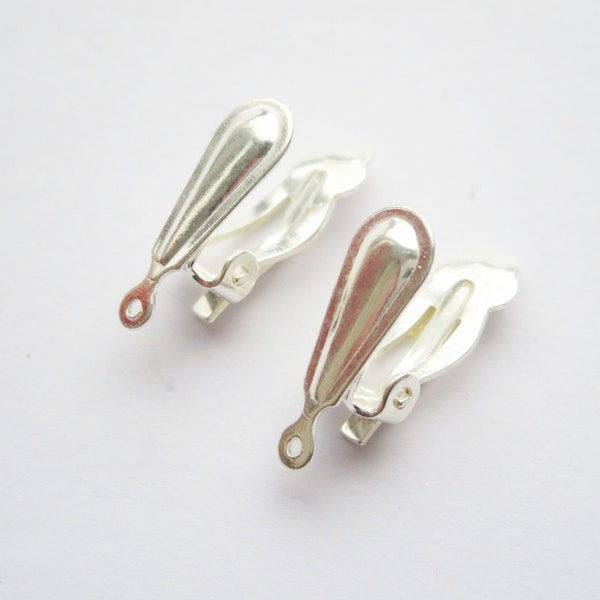 2 pc ( 1 pair ) of 18 mm Solid Sterling Silver 925 Clip On Earring Clip-On Finding