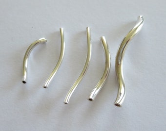 Solid Sterling Silver 925 Curved Tube Spacer Findings Different Sizes And Quantities