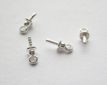 Solido argento sterling 925 ciondolo orecchino pin bail connettore con 3 mm Cup Cap risultati diverse quantità 1 2 5 10 20 50 100 300 pc