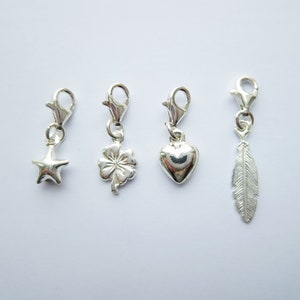 Heart Star Clover Leaf Feather Pendant Charm With Clasp Findings Solid Sterling Silver 925