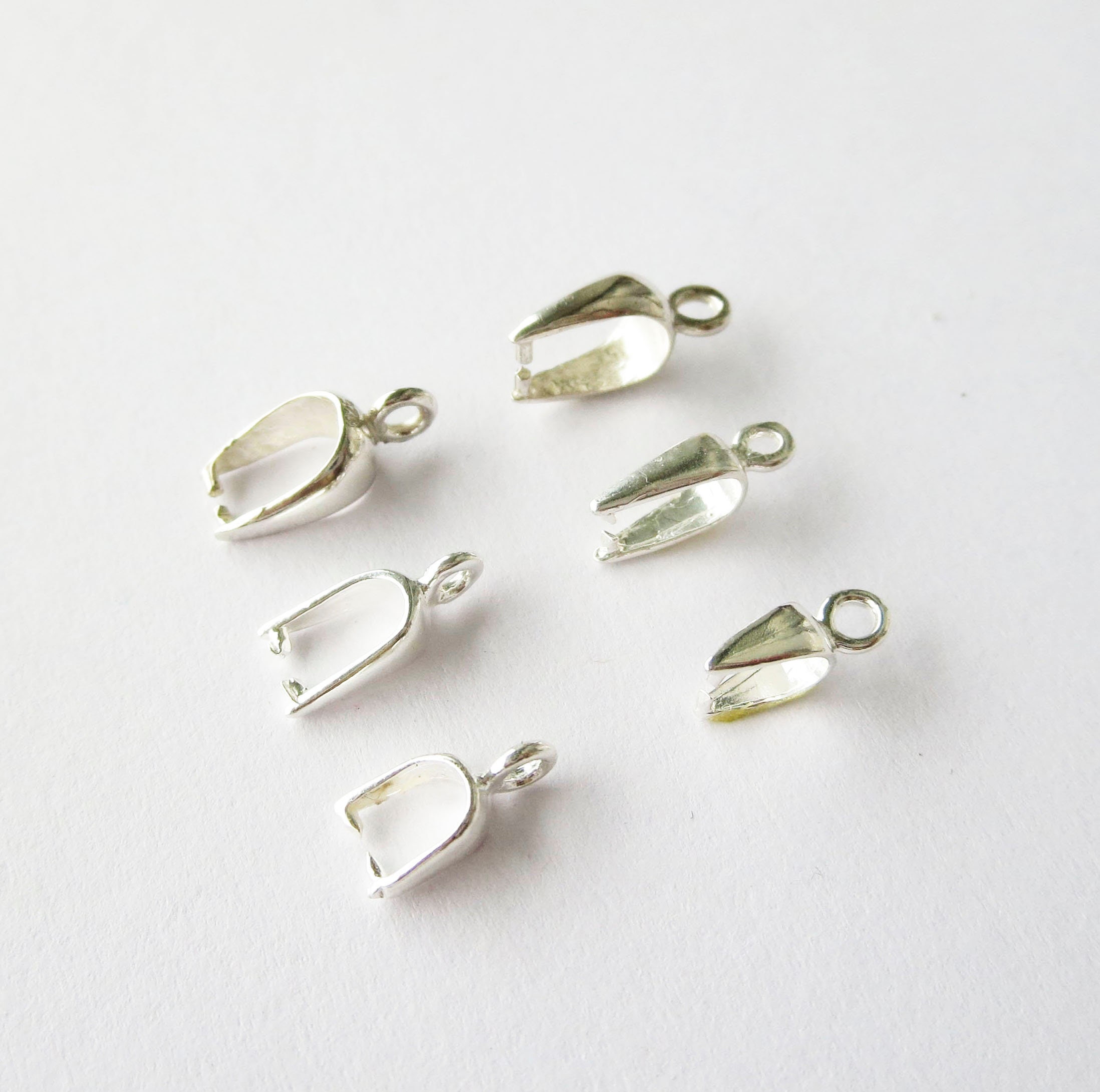 Solid Sterling Silver 925 Bail Pinch Pendant Clasp Connector Holder 1-100 pc Solid Sterling Silver 925 Bail Pinch Pendant Clasp Connector Holder 1-100 pc