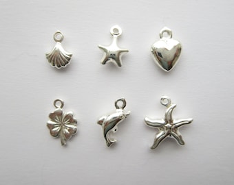 Clover Leaf Heart Star Dolphin Starfish Pendant Charm Findings Solid Sterling Silver 925