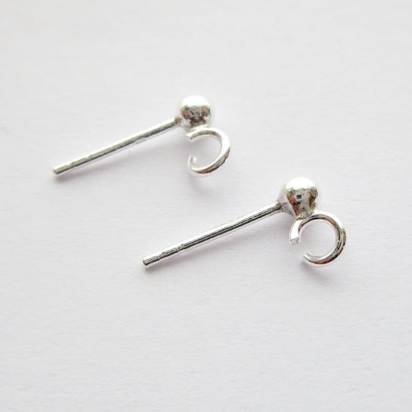 2 - 100 pc Solid Sterling Silver 925 Stud Earring Post Pin 3 mm Ball With Open Ring