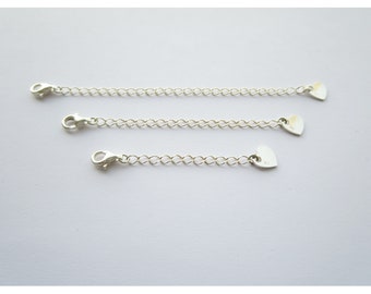 Prolunga per catena Anker da 3 mm con moschettone da 9 mm e cuore in argento sterling massiccio 925 per collane, bracciali, cavigliere