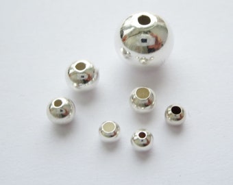 10 - 300 pc Solid Sterling Silver 925 Seamless 3 , 4 , 5 , 9 mm Round Ball Spacer Findings Different Sizes And Quantities