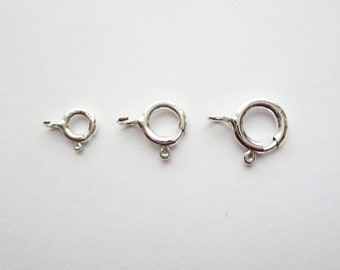 6 , 8 , 10  mm Solid Sterling Silver 925 Round Spring Clasp With Open Ring Findings Different Sizes And Quantities 1 - 100 pc