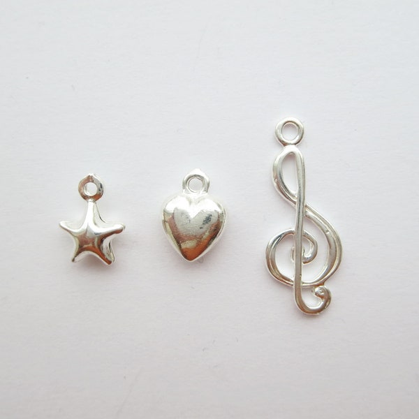 Plata de ley maciza 925 Corazón Estrella Clave de Sol Colgante Charm Hallazgos Diferentes Cantidades 1, 2, 5, 10 pc