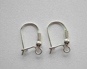 2 - 100 pc Solid Sterling Silver 925 Coil Ball Kidney Earring Hooks