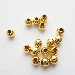 3 mm Seamless Round Ball Spacer Findings Sterling Silver 925 Gold Plated