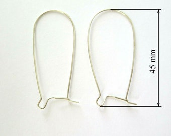 Ear Wires Kidney Earring Hooks Solid Sterling Silver 925 Long 45 mm 1.75 inch