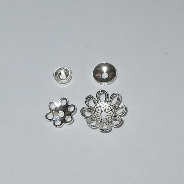 10 - 300 pc Solid Sterling Silver 925 Flower And Plain Cap Bead Round Spacer Findings Different Sizes And Quantities