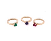 14k Solid Gold Birthstone Mini Ring Charm Pendant