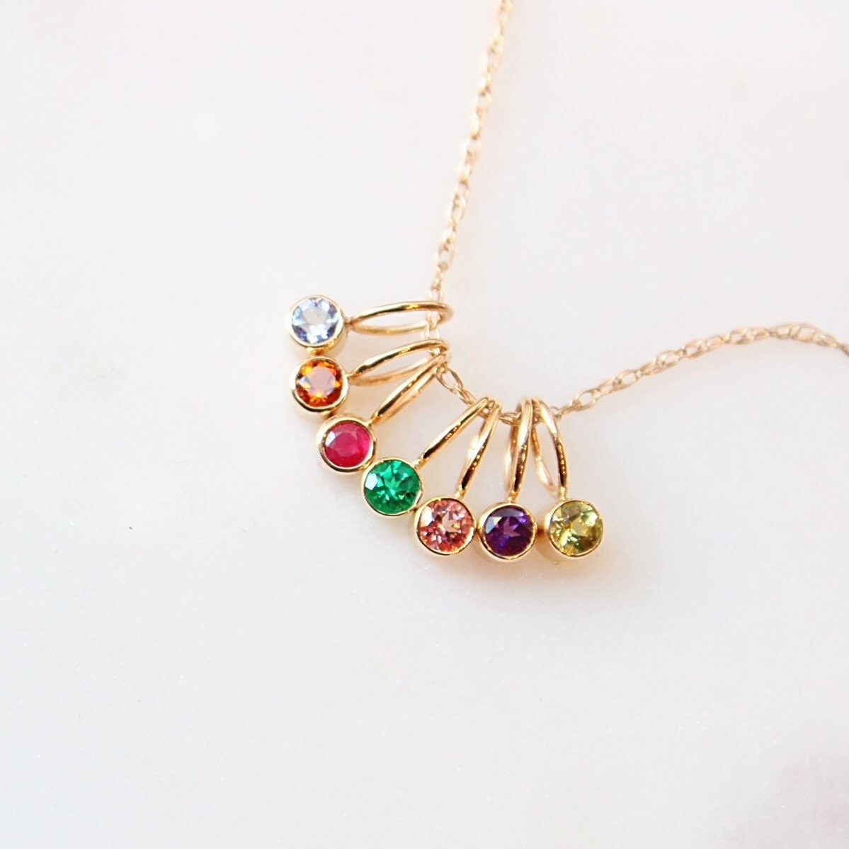 14k Gold Birthstone & Initial Charm Pendant Necklace Etsy