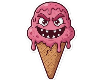 Evil Strawberry Ice Cream Cone Sticker: Durable Vinyl Decal
