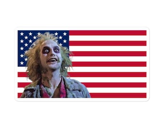 Beetlejuice American Flag Sticker: Durable Vinyl Decal
