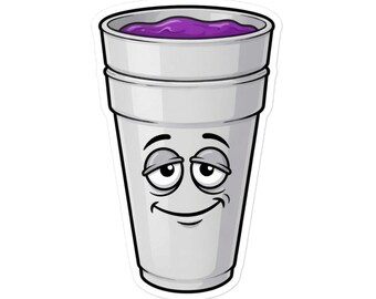 Durable Vinyl Sticker: Cartoon Double Cup with Purple Drink – Bubble-Free Application